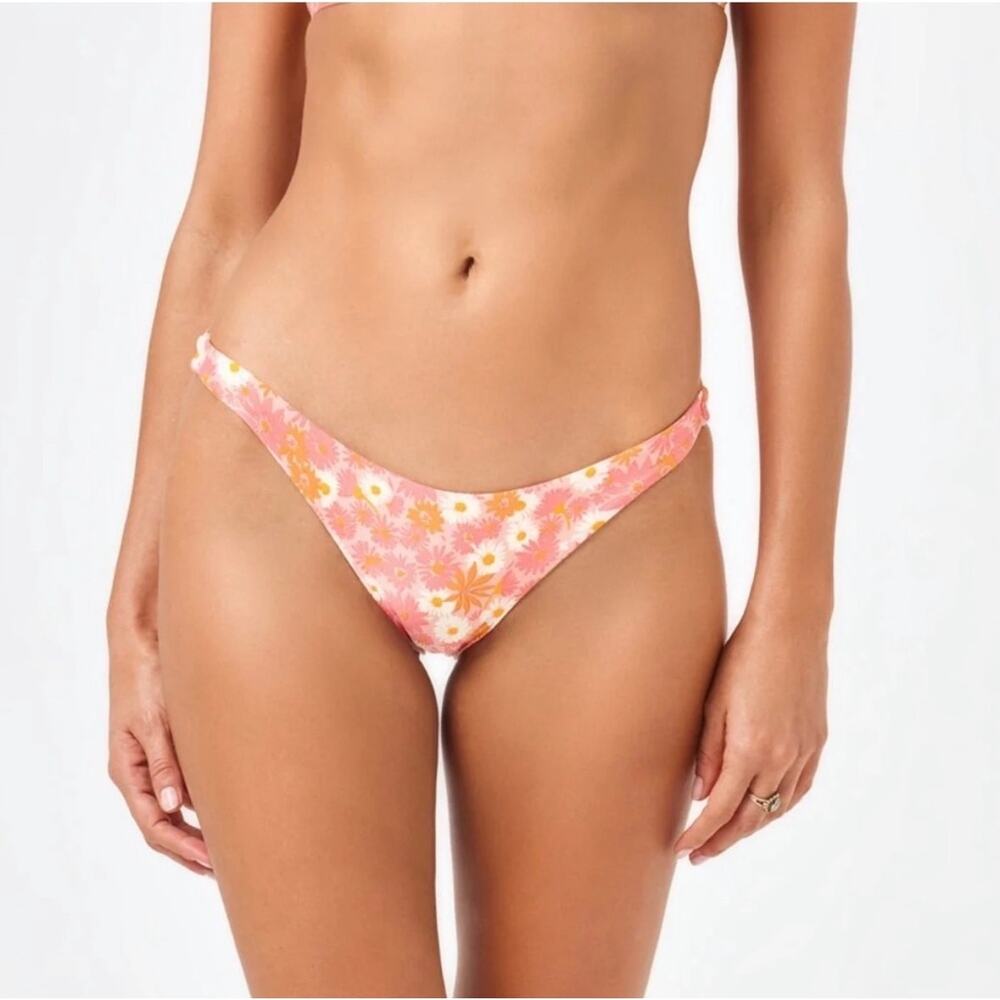 NWT L Space Camacho Bikini Bottom Bloom Classic Orange Pink Floral Low Small